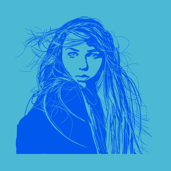 Artistic silhouette of a woman on a pink background with wind in her hair