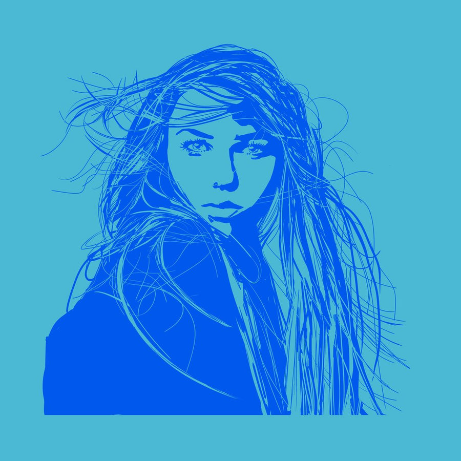 Artistic silhouette of a woman on a pink background with wind in her hair