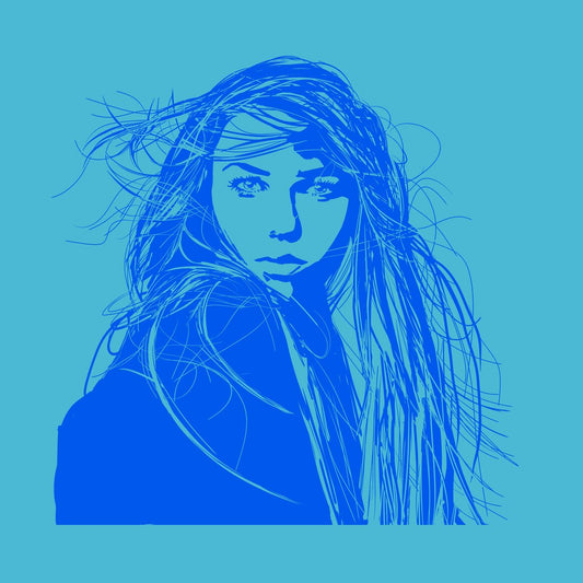 Artistic silhouette of a woman on a pink background with wind in her hair 