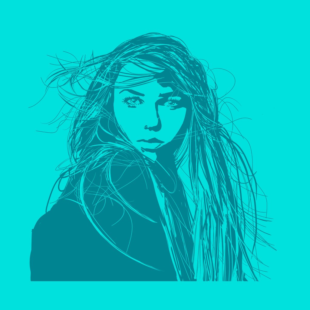 Artistic silhouette of a woman on a pink background with wind in her hair 