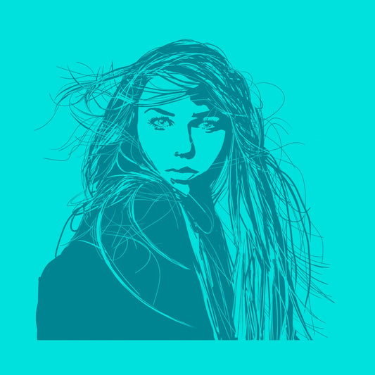 Artistic silhouette of a woman on a pink background with wind in her hair 